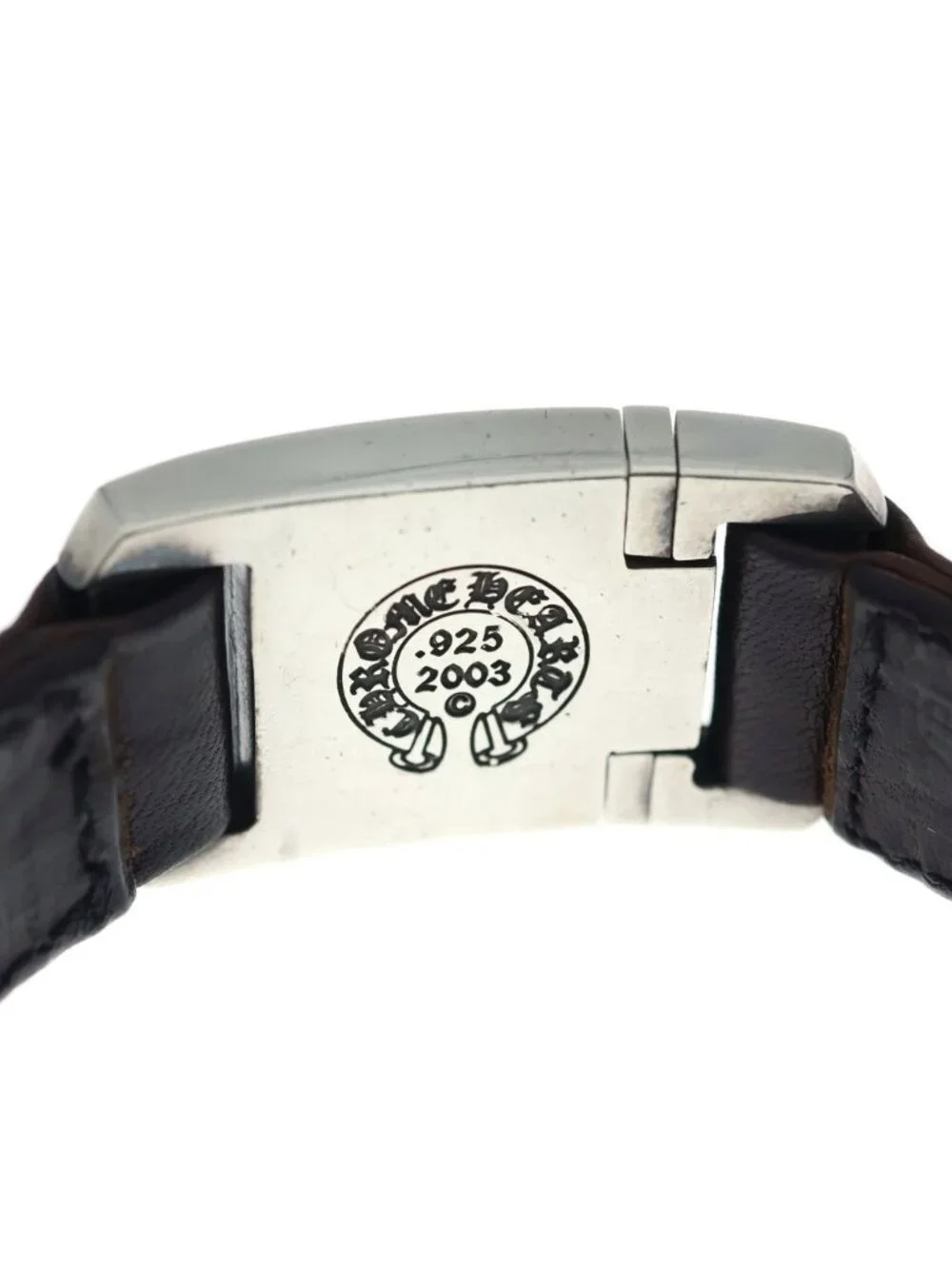 Chrome Hearts Harness Cross Box Leather Bracelet Silver Brown
